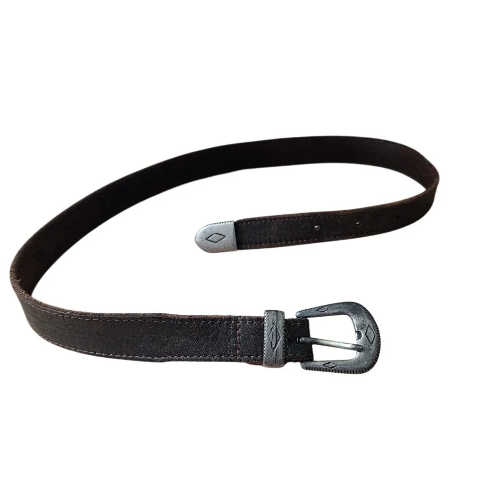 BANANA REPUBLIC 80s English Saddle Leather Belt Western Ranger Silver